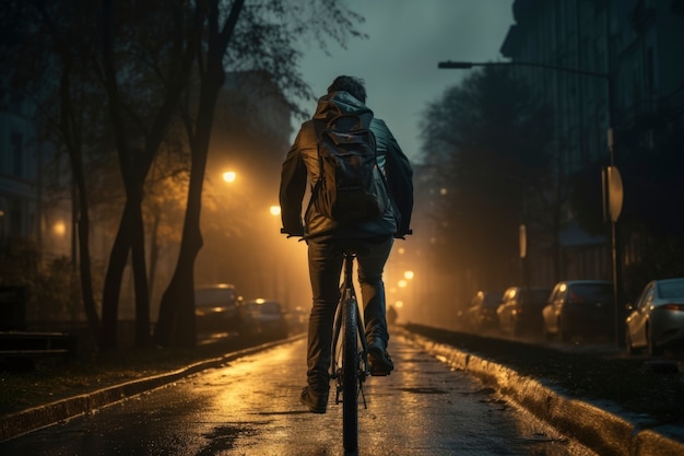 Foto grátis pessoa andando de bicicleta à noite na rua