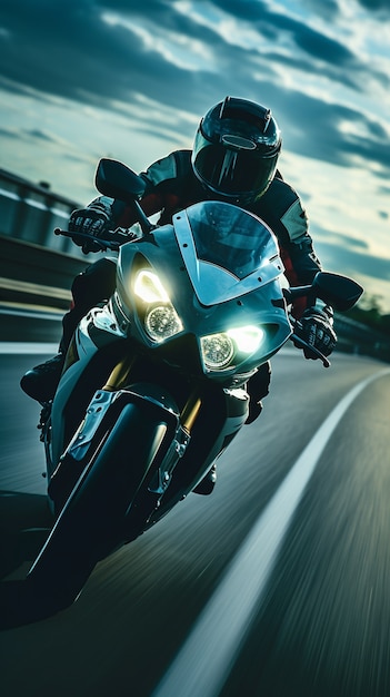 Foto grátis pessoa andando de moto potente em alta velocidade