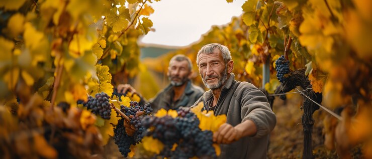 Foto grátis pessoa colhendo uvas e passando tempo na vinha