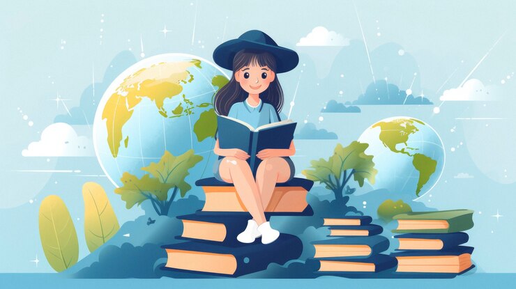 Foto grátis pessoa com livros em estilo de arte digital para o dia da educação