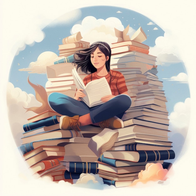 Foto grátis pessoa com livros em estilo de arte digital para o dia da educação