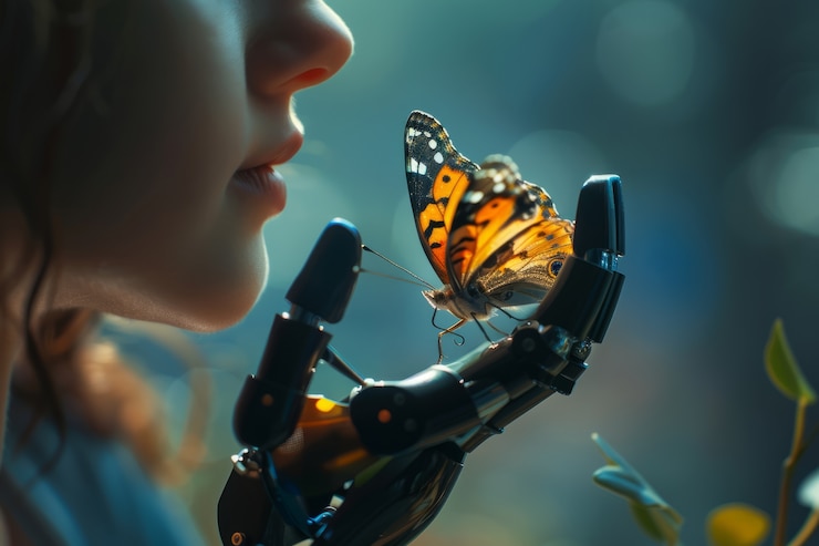 Foto grátis pessoa com uma parte do corpo robótico futurista