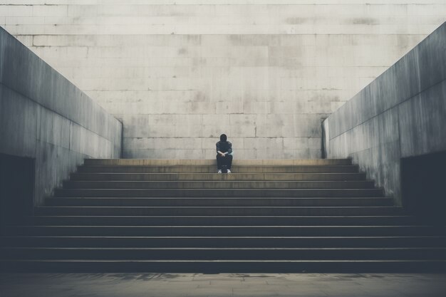 Pessoa deprimida em pé nas escadas