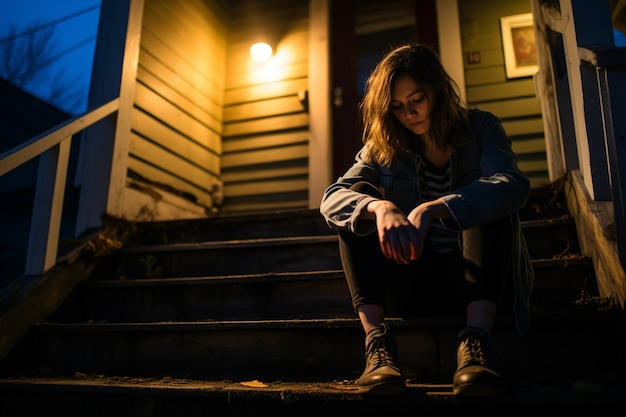 Foto grátis pessoa deprimida sentada nas escadas