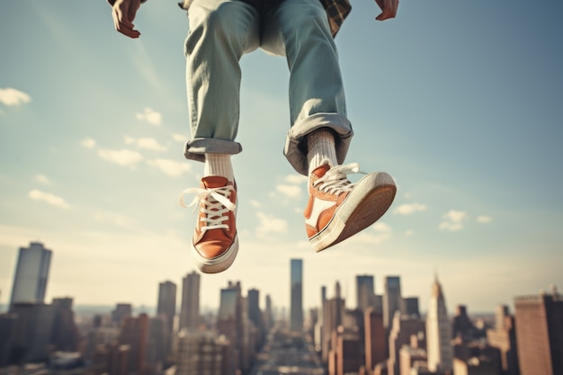 Foto grátis pessoa desafiando as leis da física levitando na atmosfera