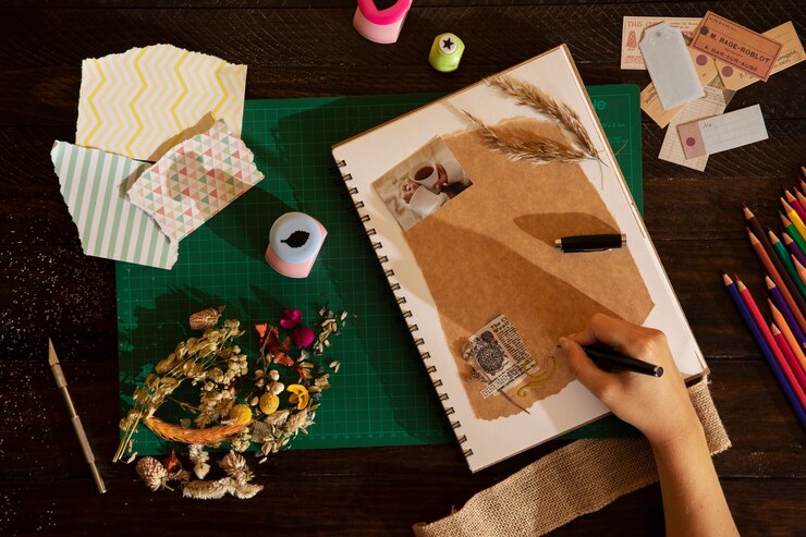 Foto grátis pessoa fazendo scrapbook em casa
