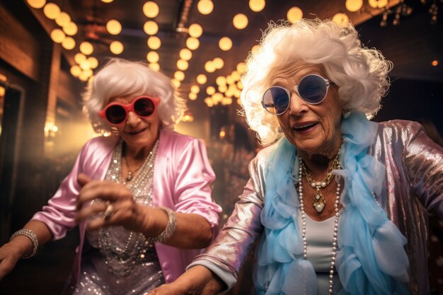 Pessoa idosa a dançar e a divertir-se no clube