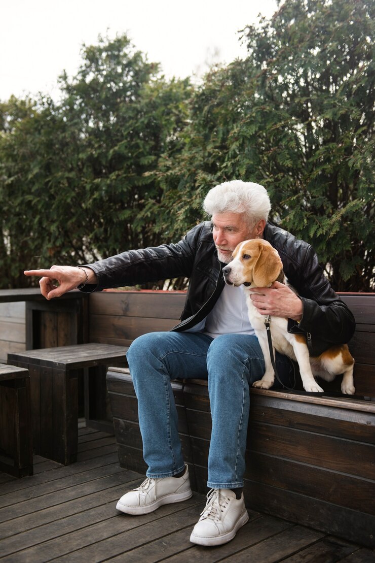 Foto grátis pessoa idosa com seu cachorro de estimação