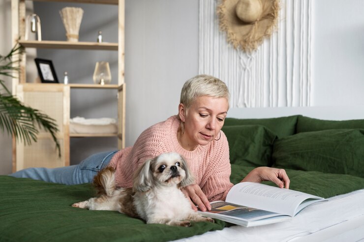Foto grátis pessoa idosa com seu cachorro de estimação