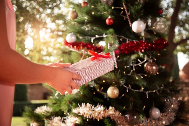 Pessoa olhando para seu presente de Natal no hemisfério sul