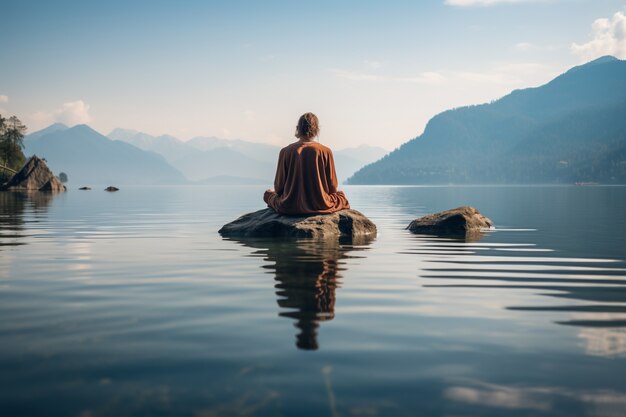 Pessoa praticando ioga meditação ao ar livre na natureza