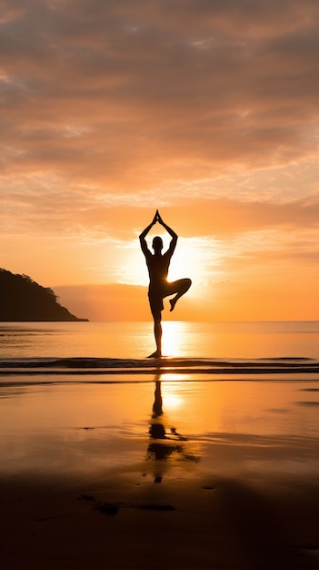 Foto grátis pessoa praticando meditação yoga na natureza ao pôr do sol ou nascer do sol