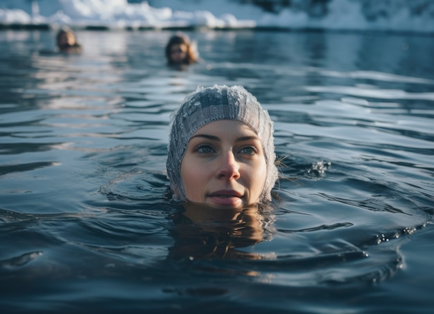 Foto grátis pessoa que pratica a exposição ao frio para o metabolismo