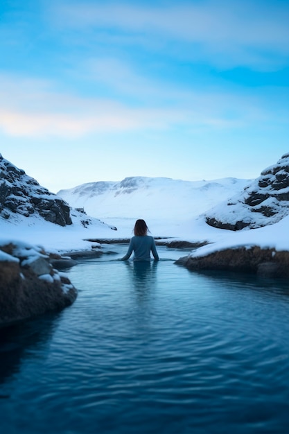 Foto grátis pessoa que pratica a exposição ao frio para o metabolismo