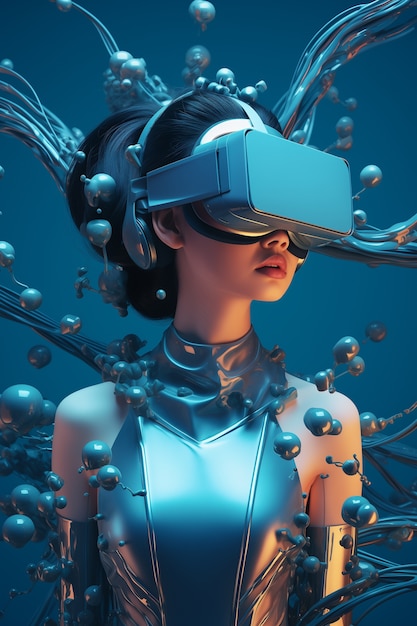 Pessoa usando óculos de realidade virtual de alta tecnologia futurista