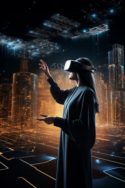 Pessoa usando óculos de realidade virtual de alta tecnologia futurista