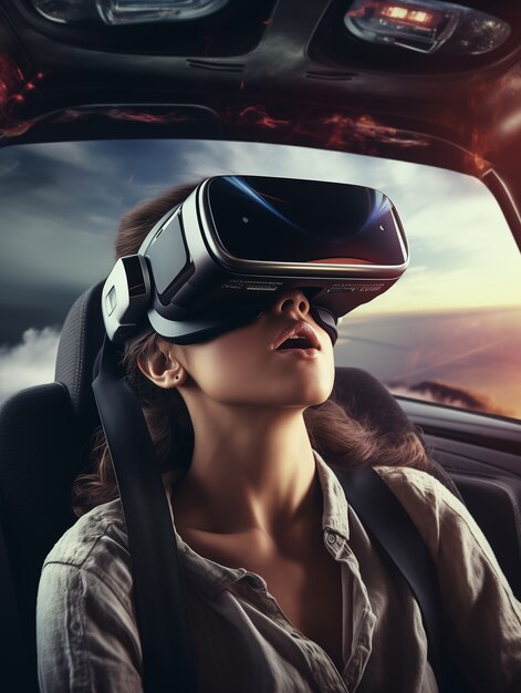 Pessoa usando óculos de realidade virtual de alta tecnologia futurista