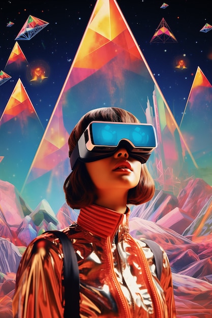 Foto grátis pessoa usando óculos de realidade virtual de alta tecnologia futurista