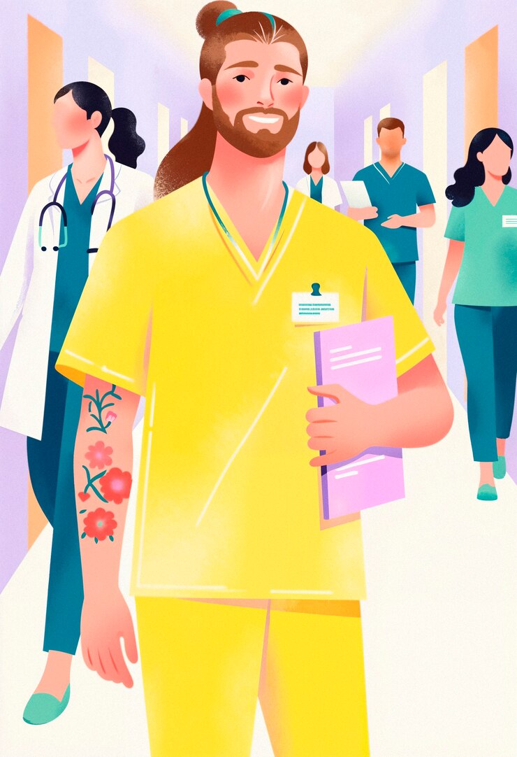 Foto grátis pessoal médico caminhando pelo corredor de um hospital