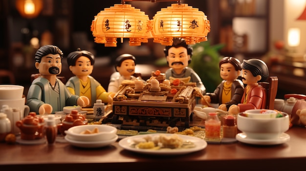 Foto grátis pessoas 3d desfrutando de um jantar de reunião durante a celebração do ano novo chinês