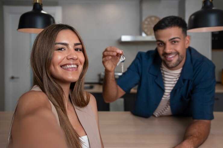 Foto grátis pessoas a gravar a sua visita à casa