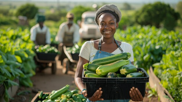 Pessoas africanas colhendo legumes