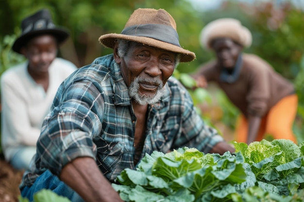 Pessoas africanas colhendo legumes