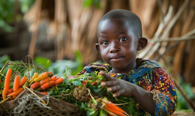 Foto grátis pessoas africanas fotorrealistas colhendo diversos vegetais e grãos