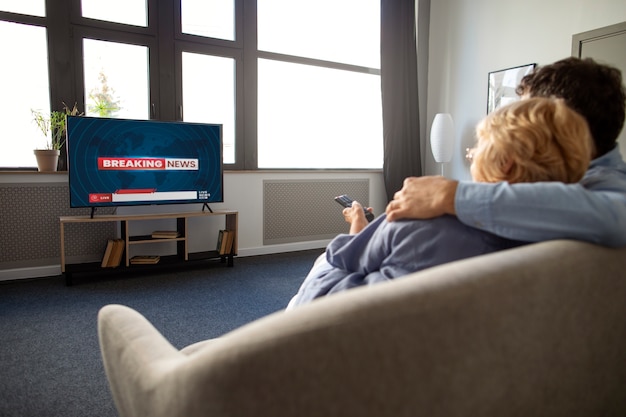 Foto grátis pessoas assistindo notícias na tv