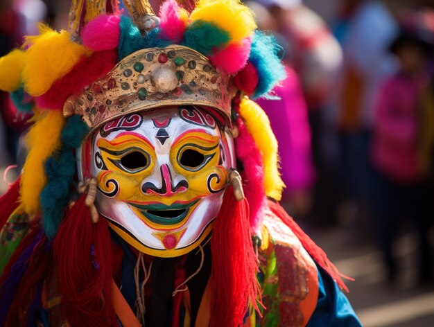 Pessoas celebrando a véspera de ano novo com máscaras tradicionais