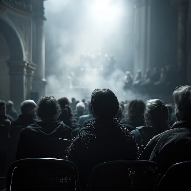 Pessoas com trajes de estilo gótico e maquiagem realizando drama para o dia mundial do teatro