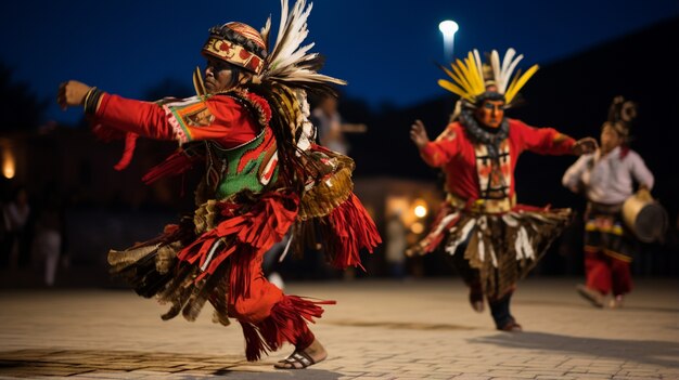 Pessoas comemorando a véspera de ano novo em trajes tradicionais e dança