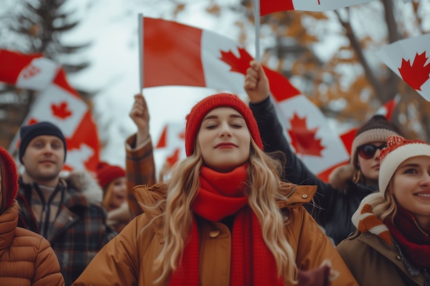 Foto grátis pessoas comemorando o dia do canadá