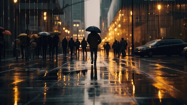 pessoas confusas atravessando a rua em tempo de chuva