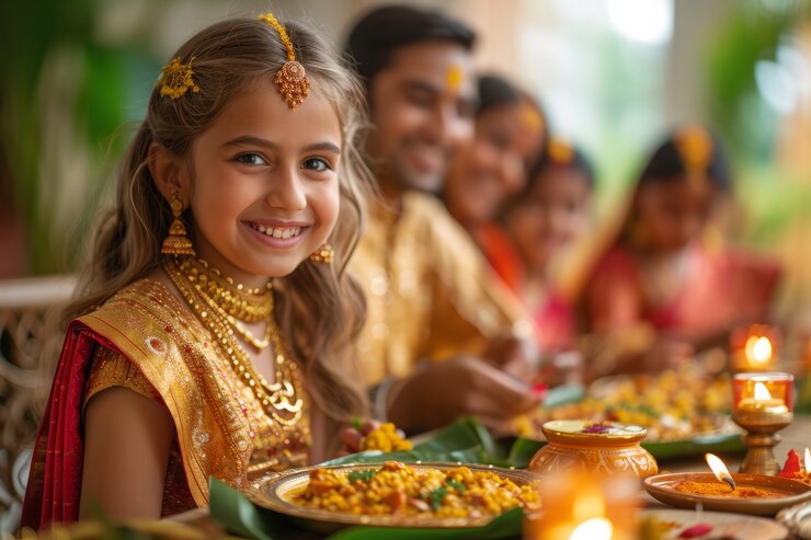 Foto grátis pessoas de tiro médio comemorando o ano novo tamil