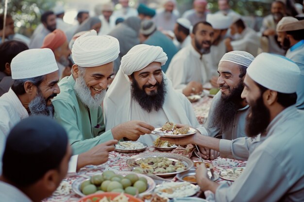 Pessoas de tiro médio comemorando o eid al-fitr