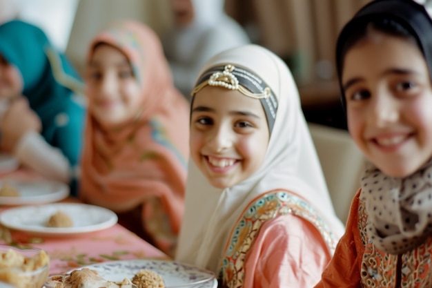 Foto grátis pessoas de tiro médio comemorando o eid al-fitr