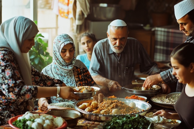 Foto grátis pessoas de tiro médio comemorando o eid al-fitr