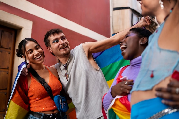Foto grátis pessoas desfrutando das celebrações do mês do orgulho