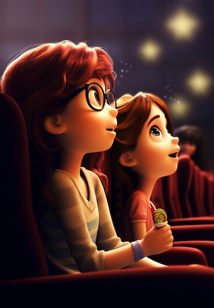 Pessoas em 3D vendo um filme no cinema