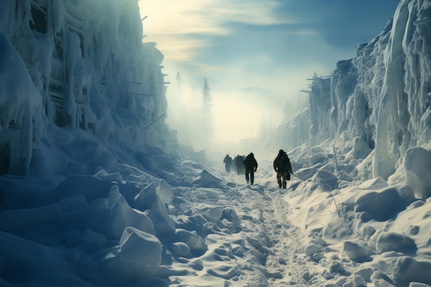 Foto grátis pessoas em condições extremas de neve e inverno