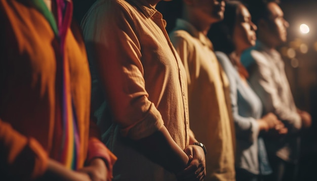 Pessoas em fila, uma delas tem a palavra amor na frente.