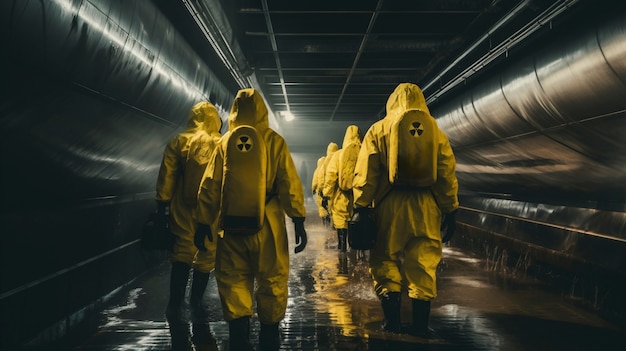 Foto grátis pessoas em trajes de proteção trabalhando em uma usina nuclear