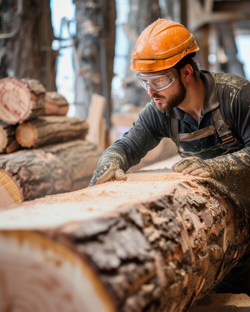 Pessoas que trabalham na indústria e na fábrica de madeira