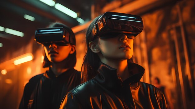 Pessoas que usam óculos VR para jogos