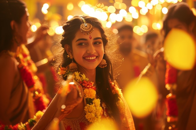 Foto grátis pessoas realistas a celebrar o gudi padwa.