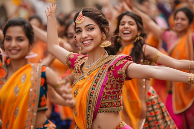 Foto grátis pessoas realistas a celebrar o gudi padwa.