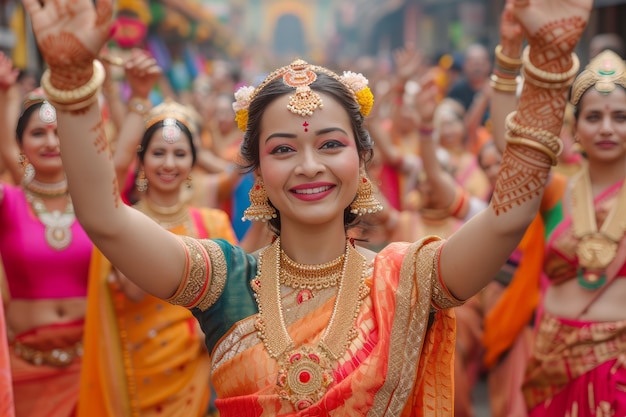 Pessoas realistas a celebrar o Gudi Padwa.