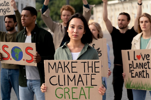 Pessoas se juntando a um protesto contra o aquecimento global