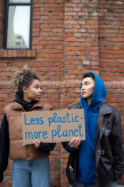 Pessoas tendo um protesto pelo dia mundial do meio ambiente